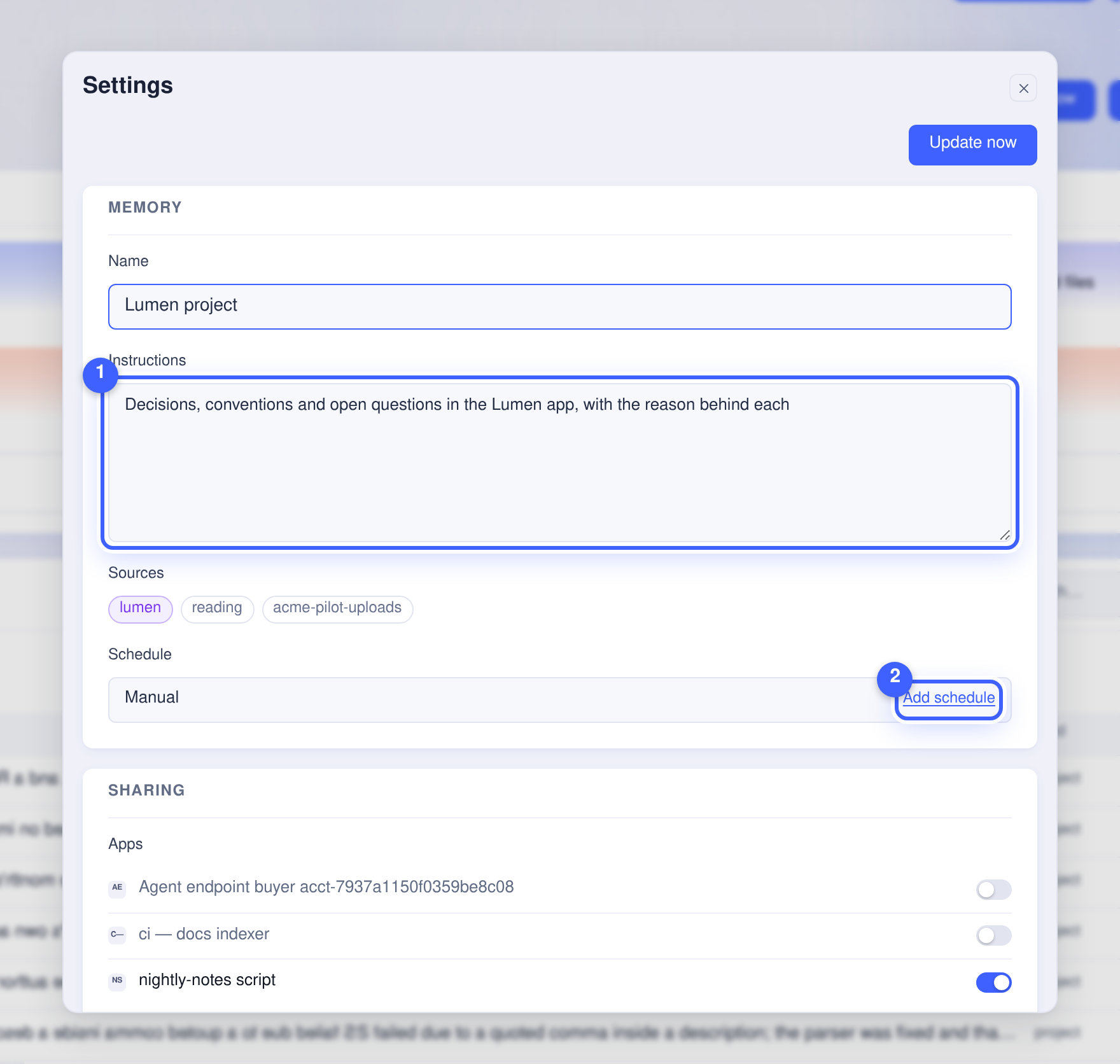 Settings dialog